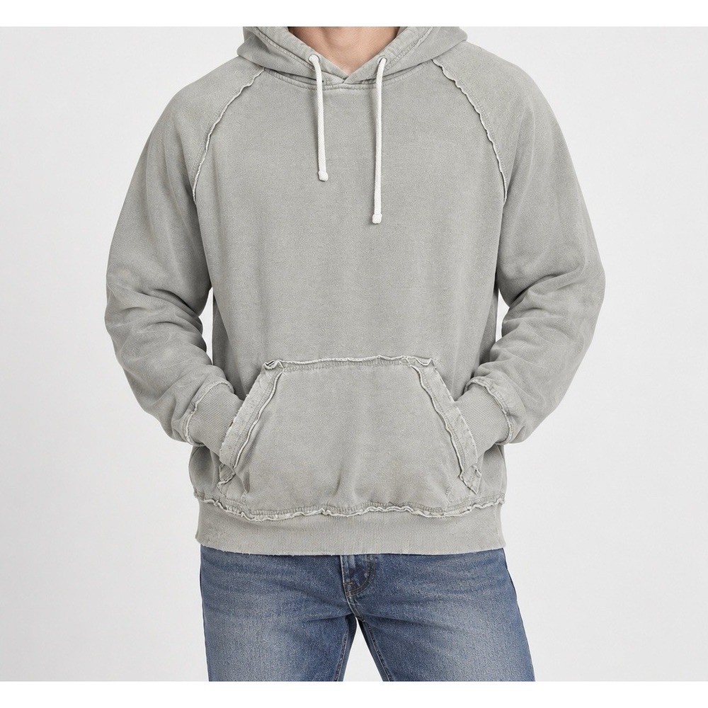 U.S. Vintage Men's Large Gray Distressed Pullover Hoodie Raw Seam Pocket